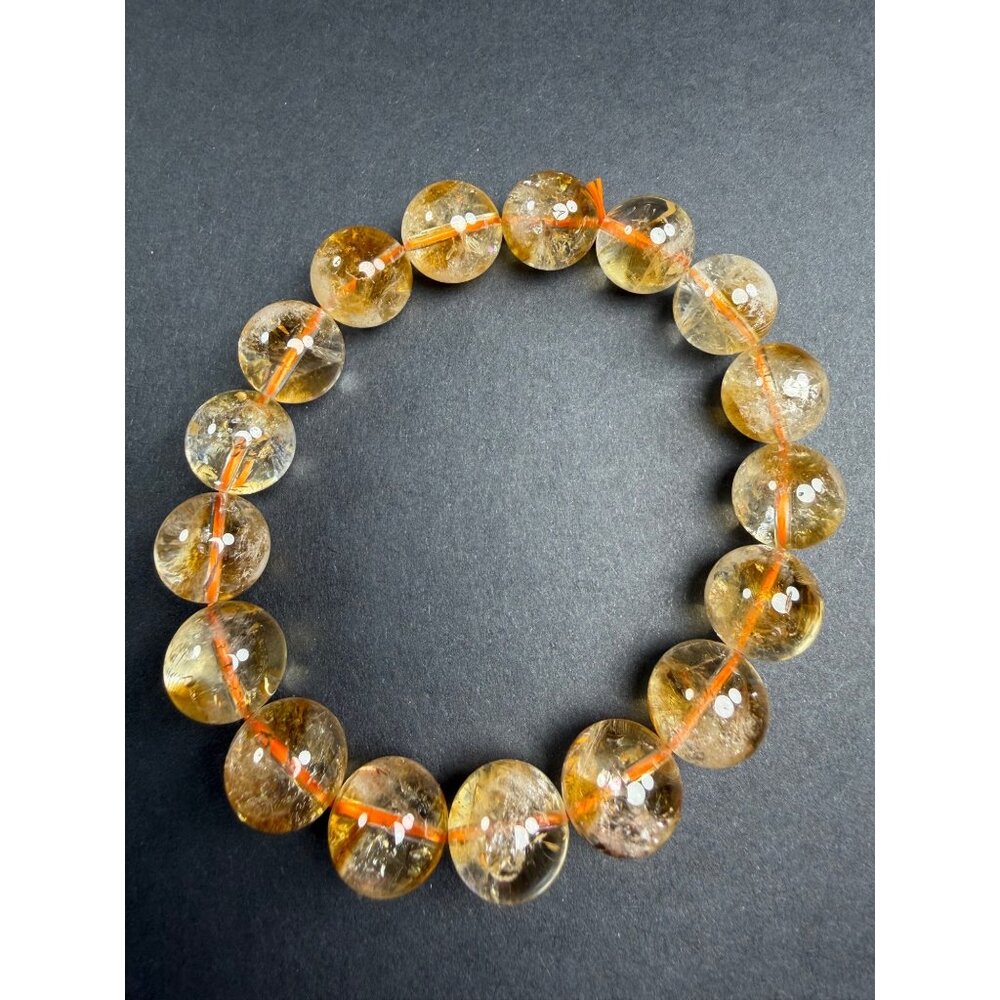 Natural Citrine Stretch Bracelet 12.5mm Beads Stone Crystal 7" Healing